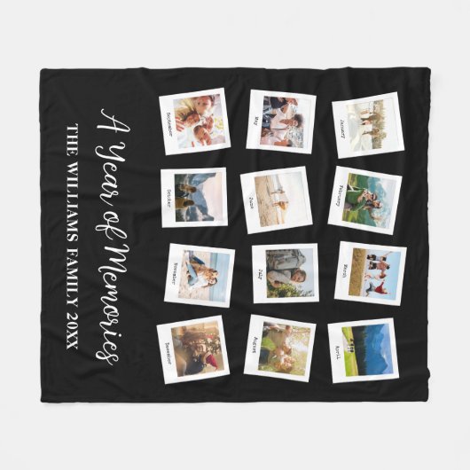 1年の思い出の家族の毎月の写真コラージュ フリースブランケット (正面(横))