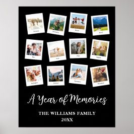 1年の思い出の家族の毎月の写真コラージュ ポスター