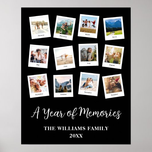 1年の思い出の家族の毎月の写真コラージュ ポスター (正面)