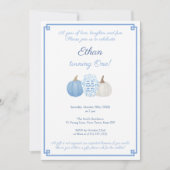 1年の愛の笑いとおもしろい少年1歳の誕生日 招待状 (正面)