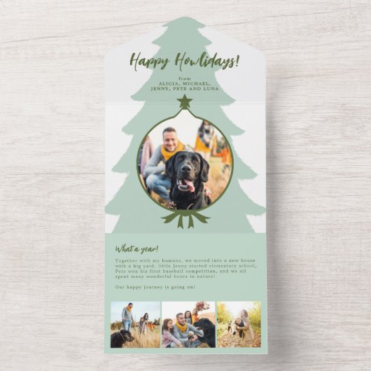 1年の振り返り 4枚の写真 緑のトリフォールド 緑 オールインワン招待状 (内側)