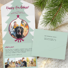 1年の振り返り 4枚の写真 緑の三つ折り 赤 オールインワン招待状