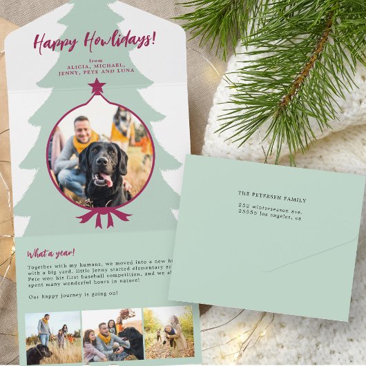 1年の振り返り 4枚の写真 緑の三つ折り 赤 オールインワン招待状