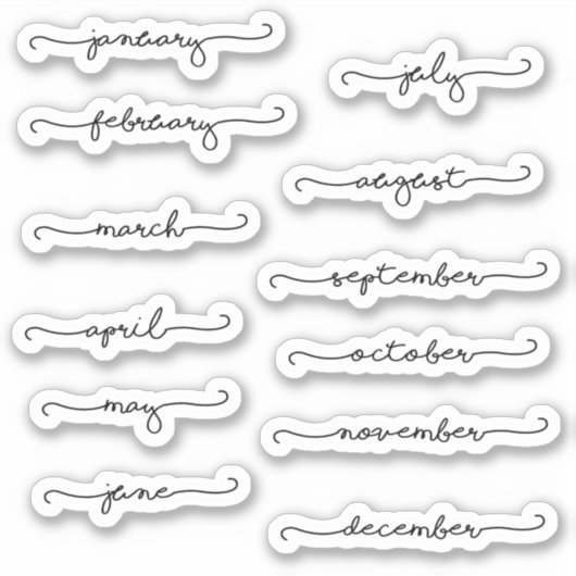 1年の数か月の筆記体プランナーシール シール (正面)