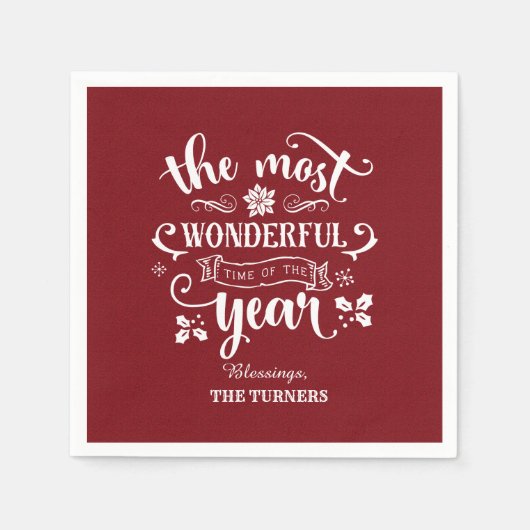 1年の最も素晴らしい時間をシックにモノグラム スタンダードカクテルナプキン (正面)