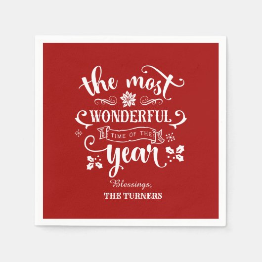 1年の最も素晴らしい時間をシックにモノグラム スタンダードカクテルナプキン (正面)