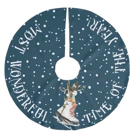 1年の最も素晴らしい時間、アイススケート&雪 ブラッシュドポリエステルツリースカート (正面)