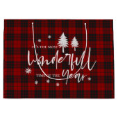1年の素晴らしい時間の赤い格子模様のクリスマス ラージペーパーバッグ (正面)