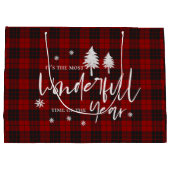 1年の素晴らしい時間の赤い格子模様のクリスマス ラージペーパーバッグ (裏面)