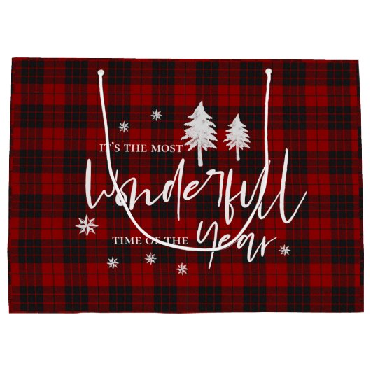 1年の素晴らしい時間の赤い格子模様のクリスマス ラージペーパーバッグ (裏面)