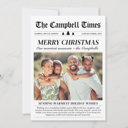 1年の総まとめ新聞風クリスマスフォトデザイン シーズンカード (正面)