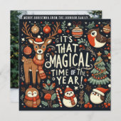 1年の魔法の時間シカ – クリスマスキツネ シーズンカード (正面/裏面)