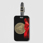 1年オウム記念日コインレッドリボン ラゲッジタグ (正面縦)