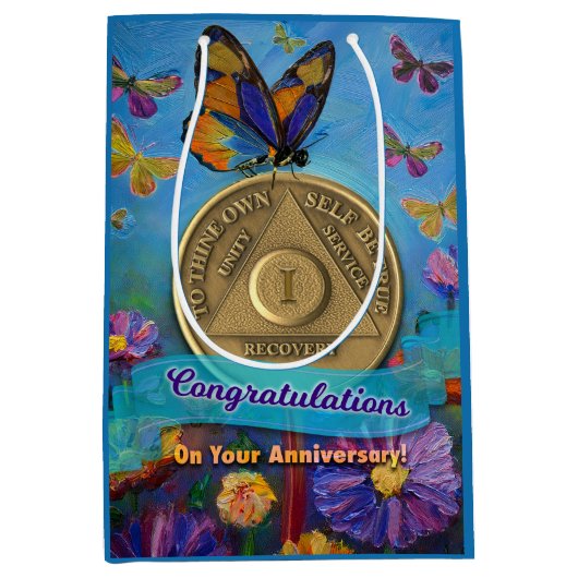 1年オウム記念日コイン蝶の花 ミディアムペーパーバッグ (正面)