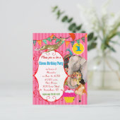 1年オールドサーカスエレファントピーコックキリンパーティー インビテーションポストカード (スタンド正面)