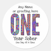 1年パーソナライズされたの地味オウム周年記念ステッカー ラウンドシール (正面)