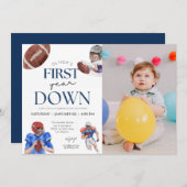 1年下のサッカーテーマ写真第1誕生日 招待状 (正面/裏面)