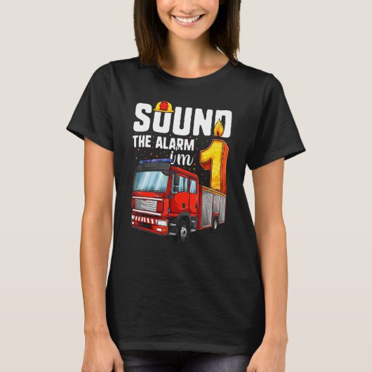 1年古い消防車の誕生日幼児の消防士 Tシャツ (正面)