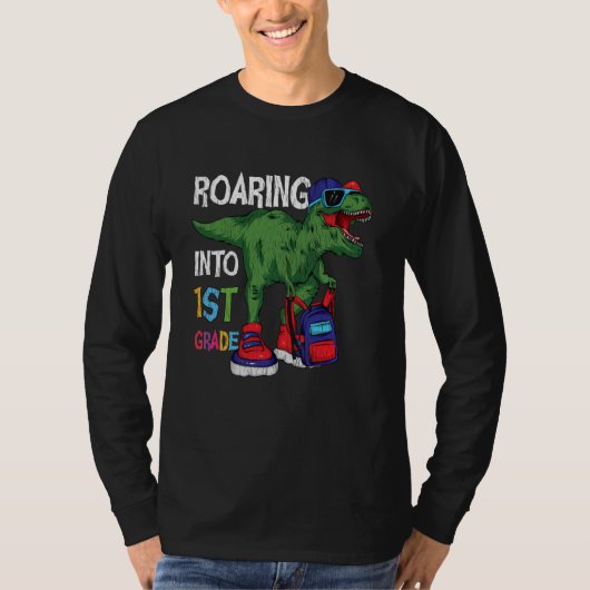 1年生に吠える恐竜のバックトゥスクールグッズ Tシャツ (正面)