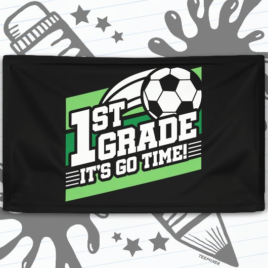 1年生のサッカーフットボール初日の学校復帰 横断幕