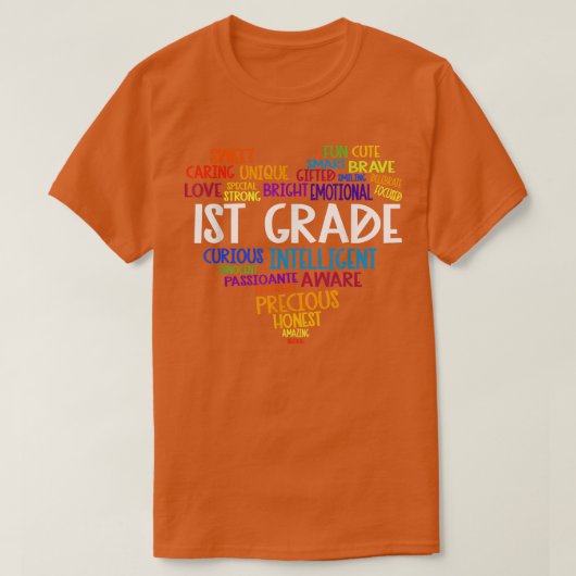 1年生のハート新学期Word Cloud Students Tシャツ (デザイン正面)