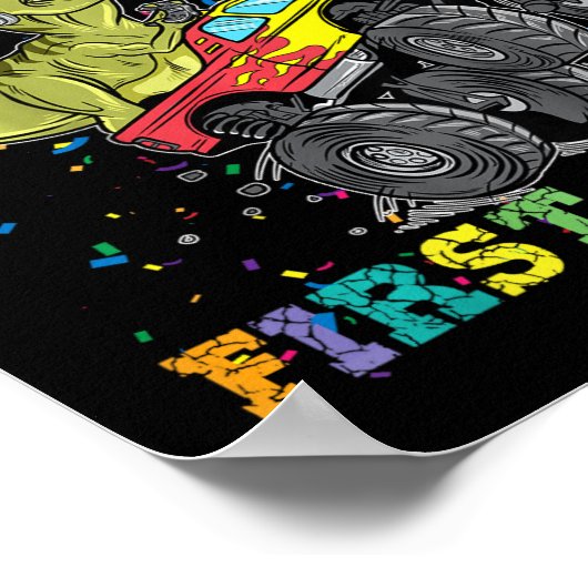 1年生のモンスタートラックをつぶす準備ができている子供たち ポスター (角)