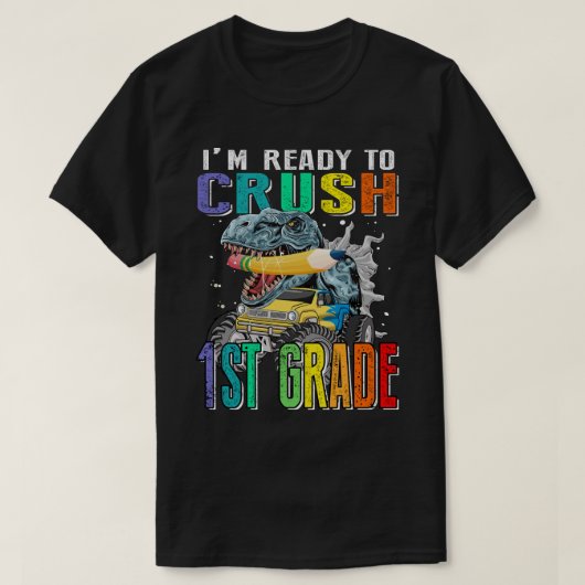 1年生のモンスタートラックDiを粉砕する準備ができている子供たち Tシャツ (デザイン正面)