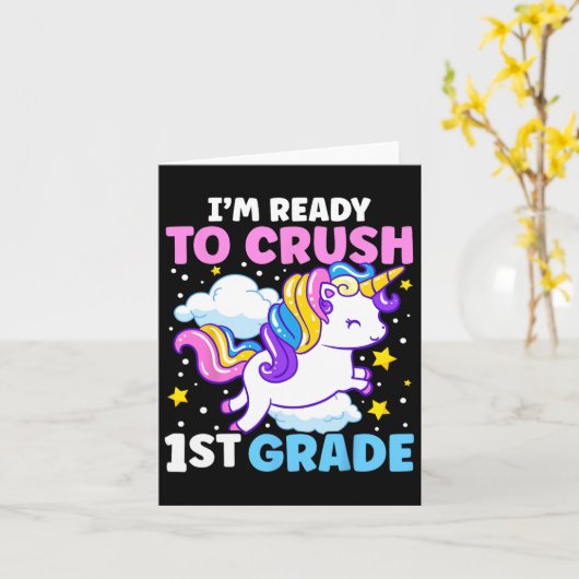 1年生のユニコーンをつぶす準備ができている学校の日 カード (黄色い花)