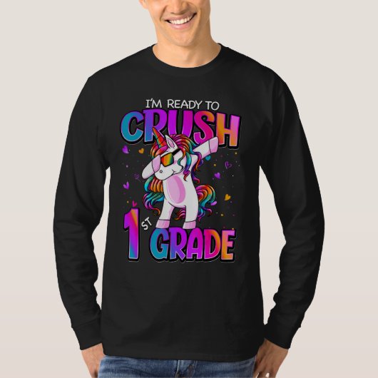 1年生のユニコーンを学校に押し戻す準備ができている Tシャツ (正面)