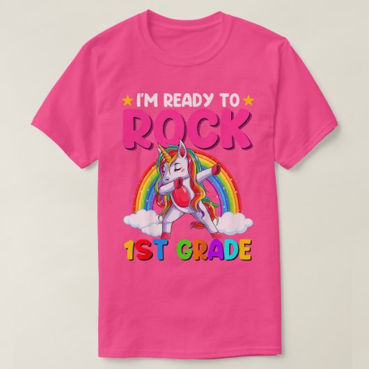 1年生のユニコーンをSに戻す準備ができている子供たち Tシャツ (デザイン正面)