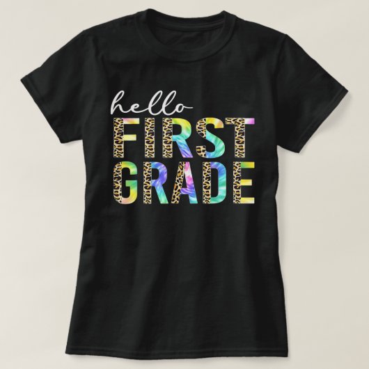 1年生の先生シャツ、絞り染めヒョウHello Fir Tシャツ (デザイン正面)