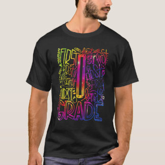 1年生の先生タイポグラフィータイダイ柄 バックトゥー Tシャツ