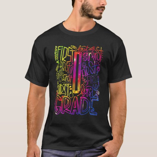 1年生の先生タイポグラフィータイダイ柄 バックトゥー Tシャツ (正面)