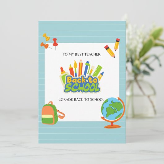 1年生の先生、学校初日のおめでとうございます サンキューカード (スタンド正面)