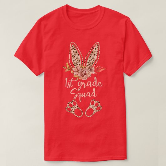 1年生の分隊先生イースターバニーヒョウ印刷 Tシャツ (デザイン正面)