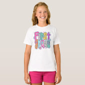 1年生の初登校日にぴったりなキュートな女の子向けデザイン Tシャツ (正面フル)