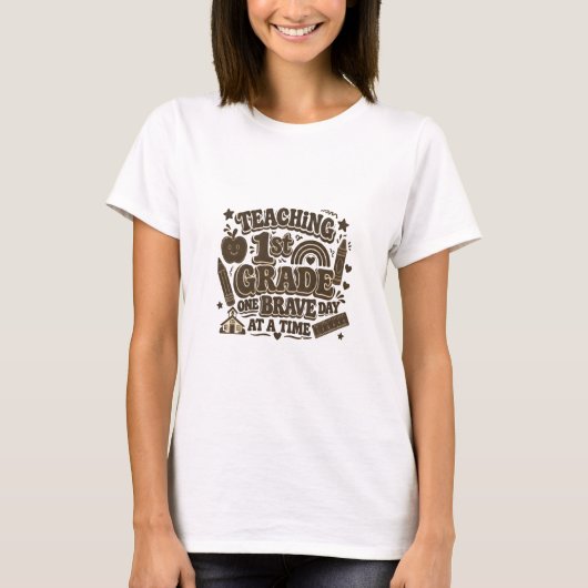 1年生の勇気ある一歩を踏み出す レトロな教育 Tシャツ (正面)