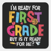 1年生の学校の先生のキッズクルーの準備ができている スクエアシール (正面)