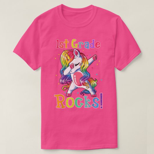 1年生の岩がユニコーンをダビングしおもしろいてSchoに戻る Tシャツ (デザイン正面)