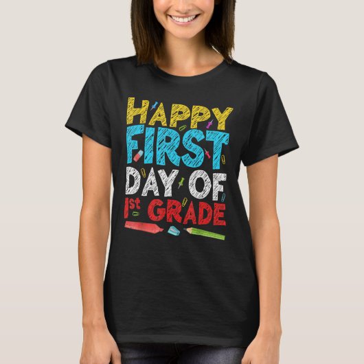 1年生の幸せな1日目先生学生戻る Tシャツ (正面)