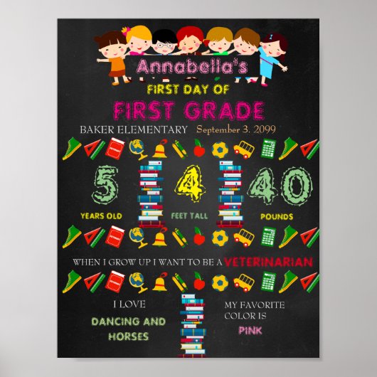 1年生の最初の日SIGN GIRL，ブラック&カラー ポスター (正面)