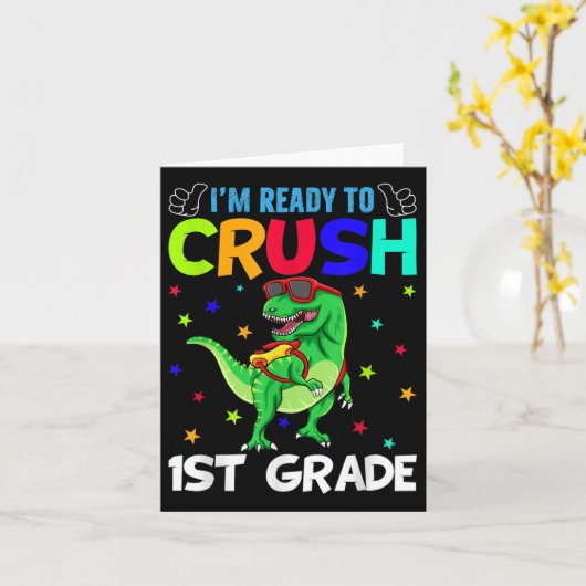 1年生のT型恐竜を粉砕する準備ができて戻る カード (黄色い花)