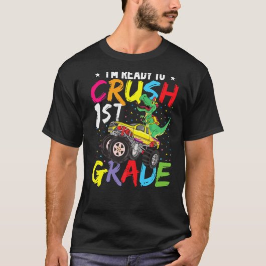 1年生を潰す準備ができている恐竜のモンスタートラック Tシャツ (正面)