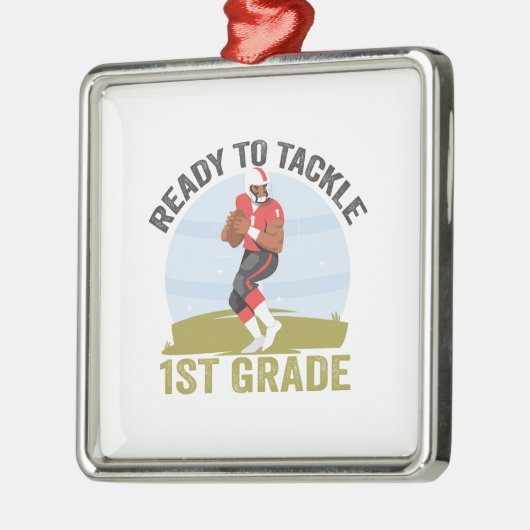 1年生サッカーファンタジーラグビーに挑戦する準備 メタルオーナメント (左)