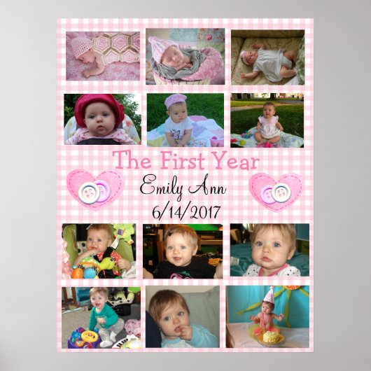 1年生パーソナライズされたコラージュベビー写真ポスター ポスター (正面)