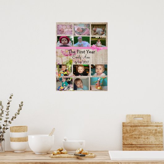 1年生パーソナライズされたコラージュベビー写真ポスター ポスター (キッチン)