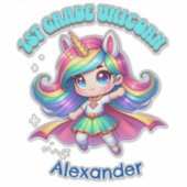 1年生ユニコーンかわいい引用文アニメガールティール(緑がかった色)文字 シール (正面)