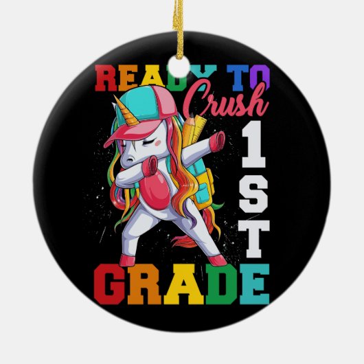 1年生ユニコーンさよなら幼稚園をつぶす準備ができて セラミックオーナメント (裏面)