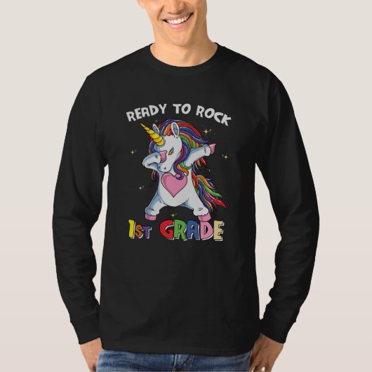1年生ユニコーンの学校準備完了ロックキッズ Tシャツ (正面)
