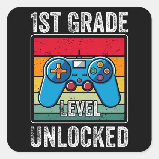 1年生レベルアンロック ゲーム好きな学生へのプレゼント スクエアシール (正面)